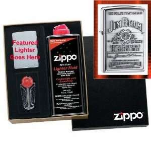  Jim Beam Label   Pewter Emblem Zippo Lighter Gift Set 