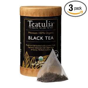 Teatulia Organic Black Tea, 16 Count Pyramid Tea Bags (Pack of 3)