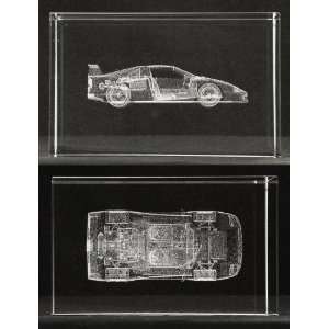   Crystal Sports Car 5x5x8 Cm Cube + 3 Led Light Stand 