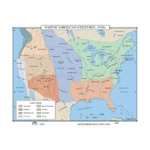  Native American Cultures: 1500s Wall Map on rail 