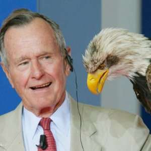  Former U.S President George Bush Looks at an Eagle During 