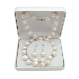   Pearl White Necklace and Dangle Earrings Set in Gift Box QSET 10342 AM