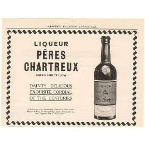  1908 Peres Chartreux Liqueur Bottle Print Ad (50753)