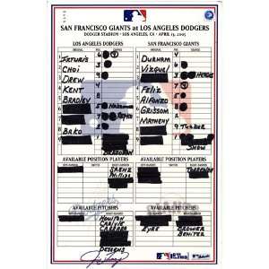  Giants vs. Dodgers 4 13 2005 Game Used Lineup Card (Jim 