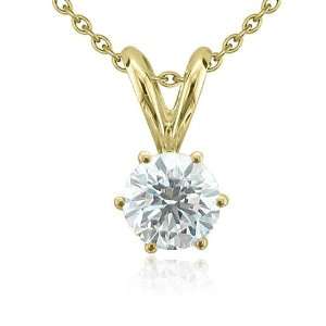  14k Yellow Gold 6 Prong Solitaire Natural Diamond Necklace 