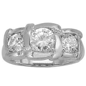  18K White Gold Three Stone Diamond Ring: Jewelry