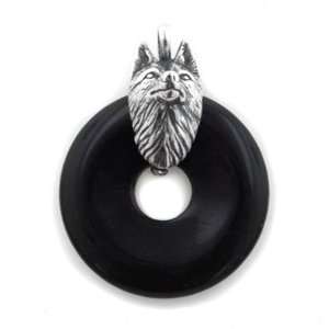  Sterling Silver Black Onyx with Wolf Head Pendant: Jewelry