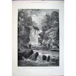  1881 River Falls Muick Ballater Scotland Man Fishing: Home 