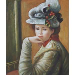  Oil Painting: Young Girl in a White Hat: Pierre Auguste 