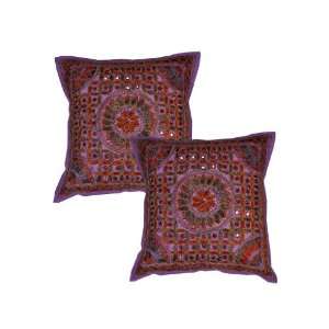  Indian Cotton Cushion Covers Hand Embroidery & Mirror Work 