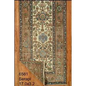    3x17 Hand Knotted Serapi Persian Rug   32x170: Home & Kitchen