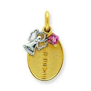  14k Two Tone Believe With Angel And Pink Crystal Pendant 