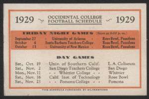 1929 OCCIDENTAL Pocket Football Schedule  