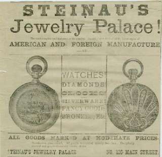 Railroad Pocket Watch Evamsville Steinaus Palace 1879  