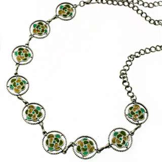 Linked Green Flower Circle Chain Woman Fashion Belt  