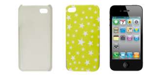 Yellow White Plastic IMD Star Print Back Case for iPhone 4 4G 4S 