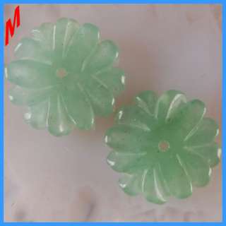 A0269 Pair Aventurine Carved Flower Pendant Beads  