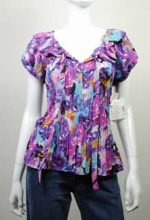 S0480 VT02 NEW SUNNY LEIGH WOMENS SHORT SLEEVE BLOUSE PURPLE TOP L 