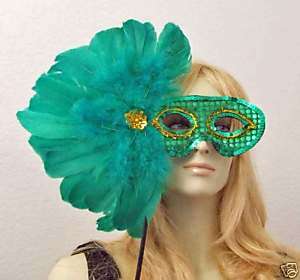 IRISH GREEN EYES Feather Wand Mardi Gras Mask Party  