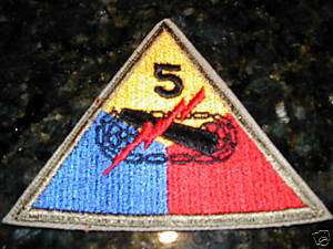 WWII U.S. 5th Armored Division Patch.White back!  