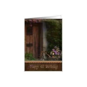 45th birthday, trike,vintage, door, carnation, bouquet Card