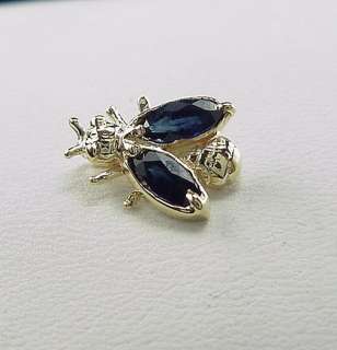 ADORABLE ESTATE 14K YELLOW GOLD NATURAL SAPPHIRE BUG FLY PENDANT CHARM 