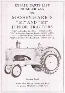 Massey Harris 101   102 JR Tractors PARTS manual  