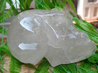 Carved clear quartz Crystal Gem Stone skull reiki heali  