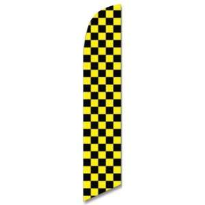 12ft x 2.5ft Yello and Black Checkered Dealership Feather Banner Flag 