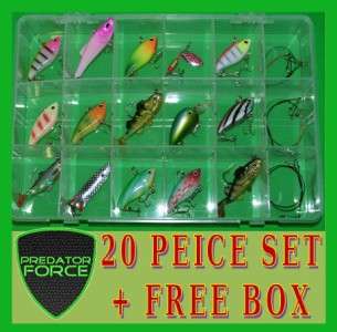 20pc LURE SET SPINNERS PLUGS SPOONS TRACES + FREE BOX PIKE FISHING SET 
