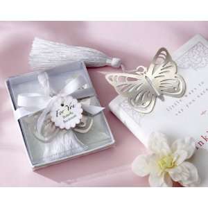 Wedding Favors Butterfly Silver Metal Bookmark with White Silk Tassel