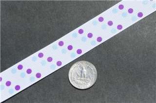 10Yd Purple Blue Dot Glitter 7/8 White Grosgrain Ribbon  