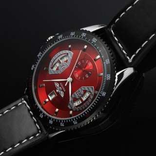 New Automatic Mens Red Mechanical Black Skeleton Leather Date Mens 