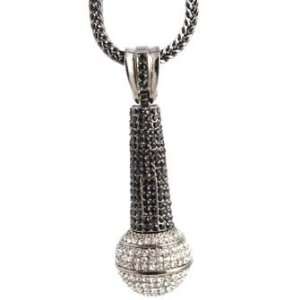 Black Out Bling Hip Hop Iced Cz Microphone Mic Pendant w/ 36 Franco 