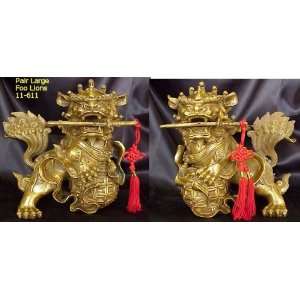  Pair Bronze Guardian Lions with Swords.: Everything Else