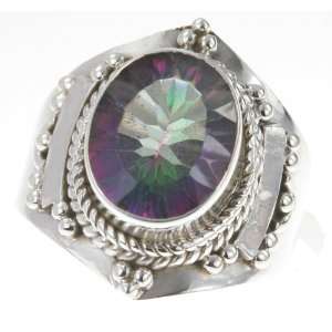   Silver RAINBOW MYSTIC TOPAZ CZ Ring, Size 7.25, 5.62g Jewelry