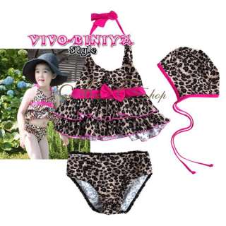 Girls Kids 5/6 Leopard Halter Tankini Bikini Swimming Costume Swimsuit 
