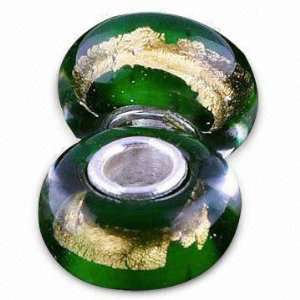  Murano Glass Single Core Green with Gold Foil Pandora 