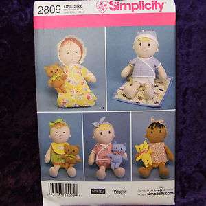 Simplicity 2809 15 Cloth Doll Pattern Clothes, Toy Cat New Uncut 