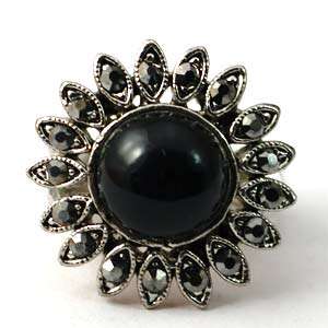 d7310 Size 10 Fad Black Tibetan Silver Sun Style Gemstone Diamante 
