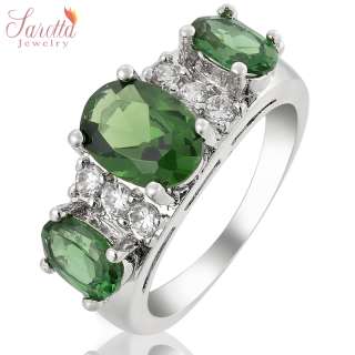 Green Emerald White 18K GOLD PLATED Lady Ring Fashion Jewelry Gift 