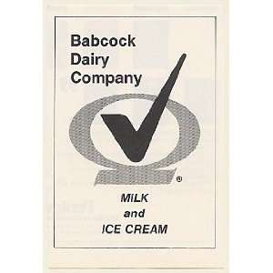  1979 Babcock Dairy Company Trademark Milk Ice Cream Print 