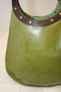 DEAN. LEATHER OLIVE GREEN CUT OUT HANDLE TEARDROP STYLE HOBO BAG 