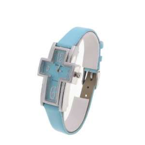   : Geneva Platinum Aqua Colored Cross Design Fashion Watch : Jewelry