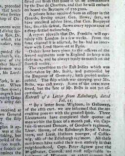 Great REVOLUTIONARY WAR Original Enemy 1778 Newspaper *  