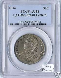 1834 Large Date, Small Letters Bust Half PCGS AU 58, Very Pleasing 