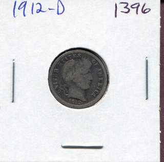 1912 D Barber Silver Dime #D1396  