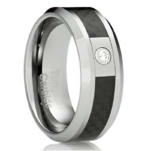 8MM Mens Tungsten Carbide Ring Wedding Band with Black Carbon Fiber 