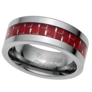8MM Mens Tungsten Carbide Ring Wedding Band with Red Carbon Fiber 