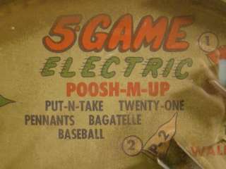   BASEBALL Bagatelle POOSH M UP Old 1950s RETRO Parlor GAME Toy  